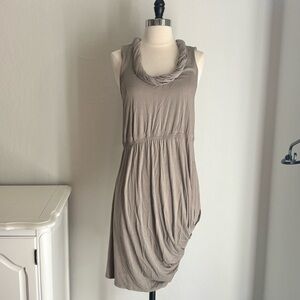 LAST CHANCE Catherine Malandrino Draped Asymmetrical Hem Dress Taupe, M